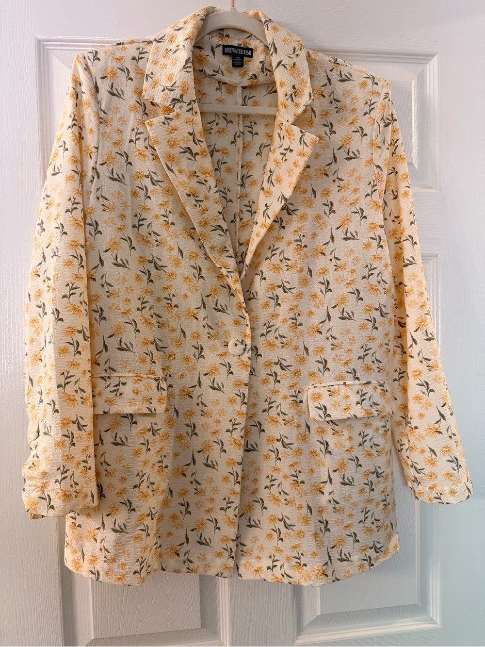 Rosewater Remi Cream Blazer with Yellow Floral Print